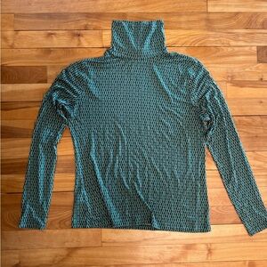 Ann Taylor Teal and White Patterned Turtleneck Top